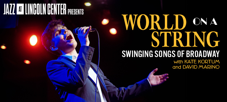 Singer performing onstage for World on a String: Swinging Songs of Broadway, presented by Jazz at Lincoln Center.