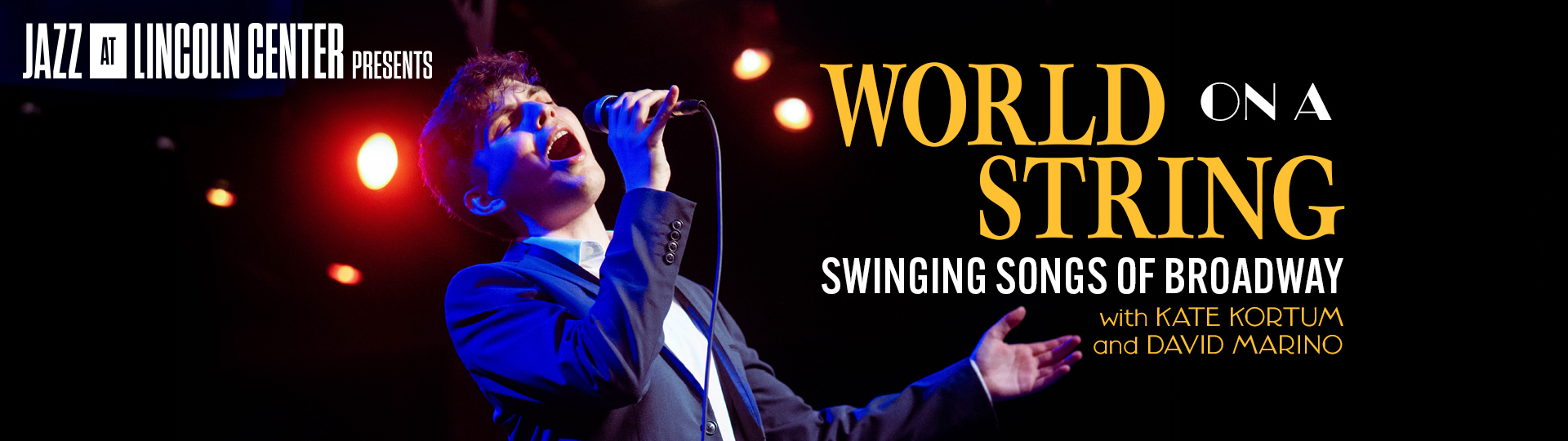 Singer performing onstage for World on a String: Swinging Songs of Broadway, presented by Jazz at Lincoln Center.