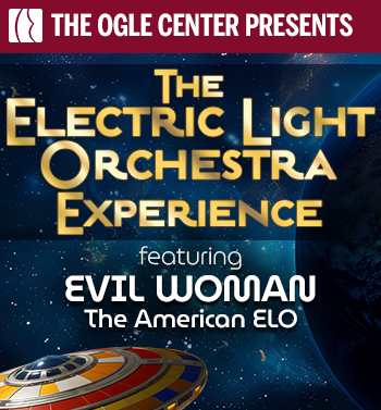 The ELO Experience featuring Evil Woman, The American ELO, shown in gold lettering against a space background with Earth.
