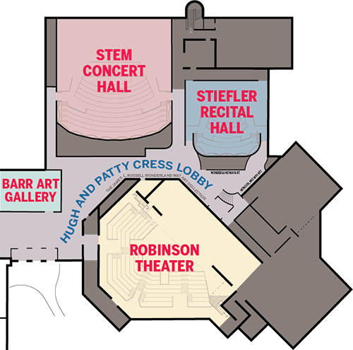 Floor plan of the main level of the Ogle Center